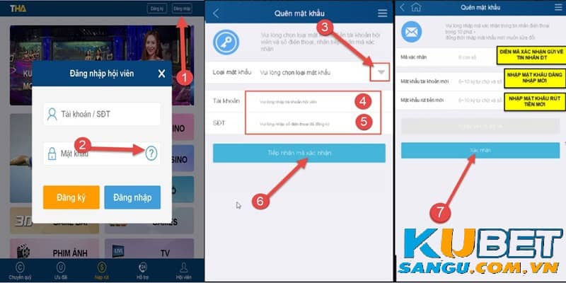 Quy trình khôi phục khi quên mật khẩu Kubet và mật khẩu rút tiền Kubet. 